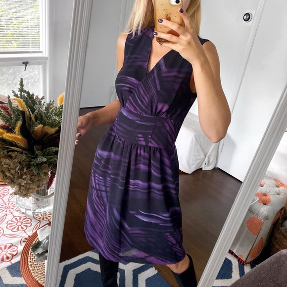 💜 PROMISS PURPLE BLACK ABSTRACT COCKTAIL DRESD! - Picture 2 of 11